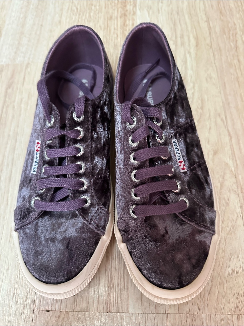 Superga Velvet Low-Top Sneakers in Plum with Cream Sole